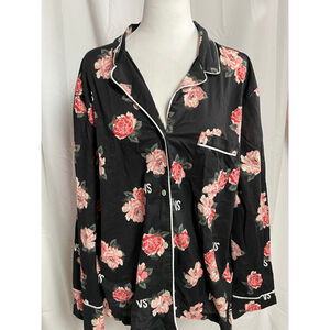 Women's Victoria's Secret Black Pink Floral Pajama Top L